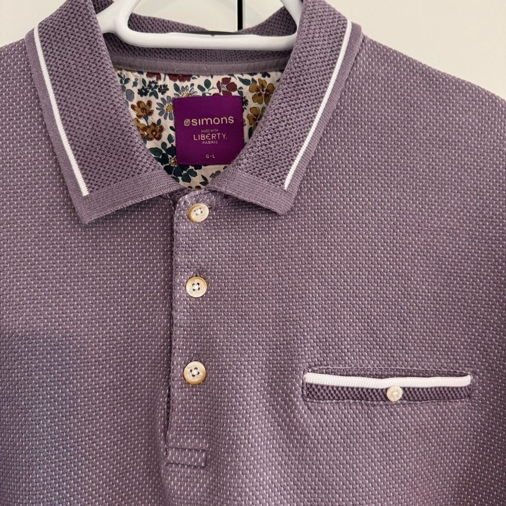 Simons Lavender Polo Shirt – White Trim, Liberty Fabric, Size L​​​​ - Picture 2 of 7